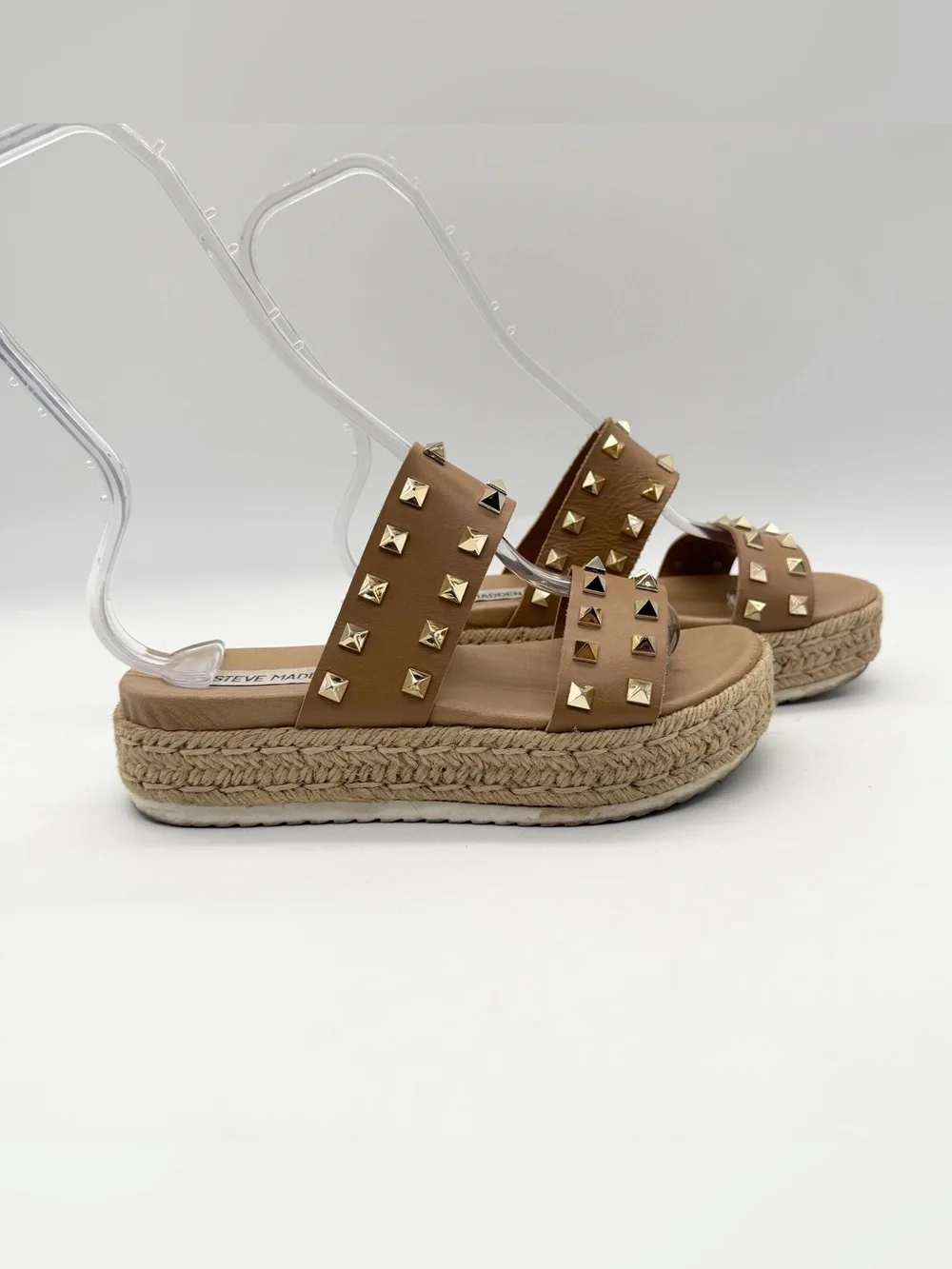 Steve Madden Jaime Studded Platform Espadrille Leather Strappy Sandals Tan Sz 6